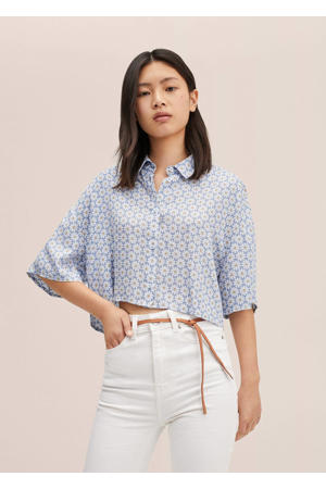 cropped oversized blouse met bloemdessin blauw