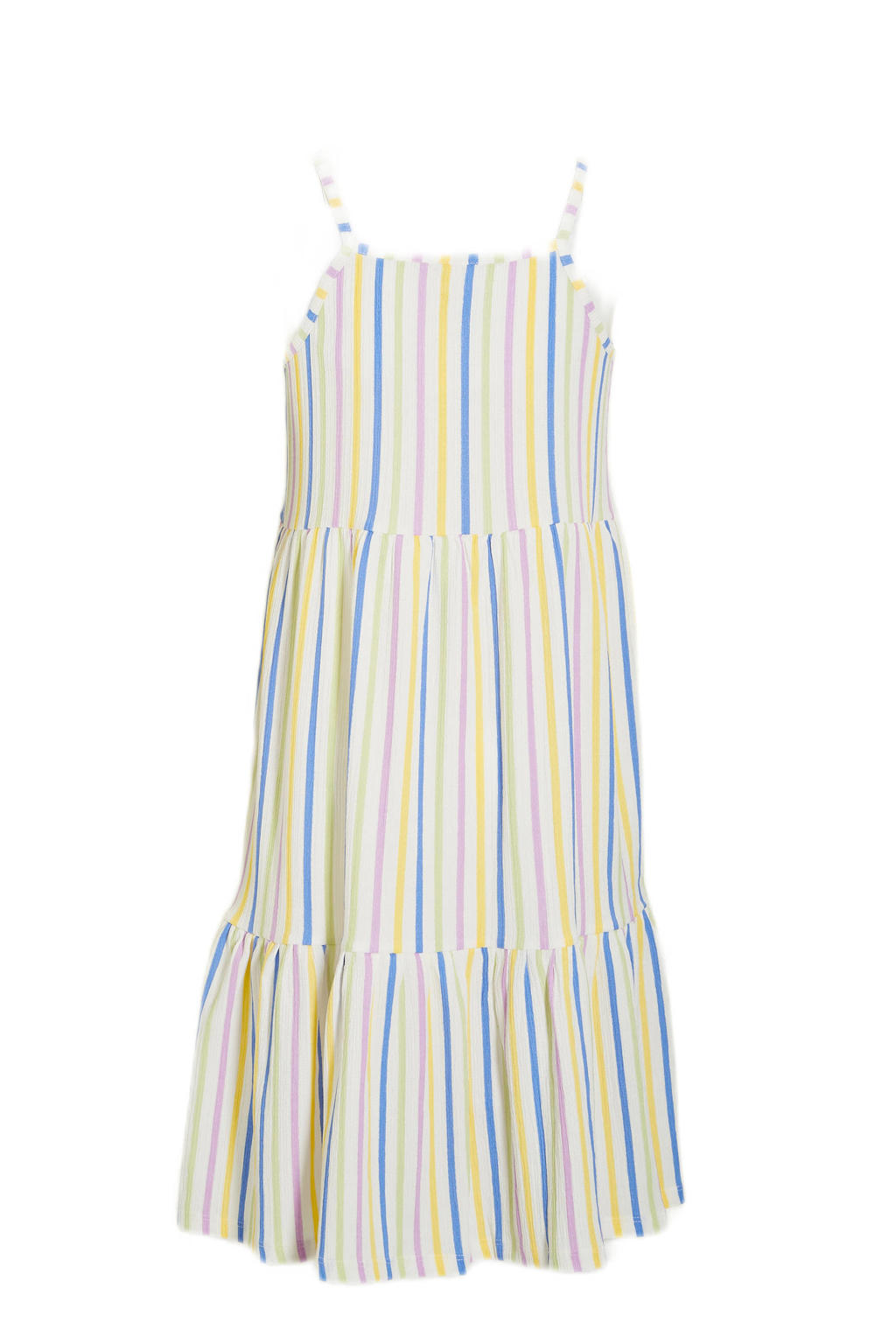 Blauw en witte meisjes LITTLE PIECES gestreepte jurk van polyester met spaghettibandjes en ronde hals