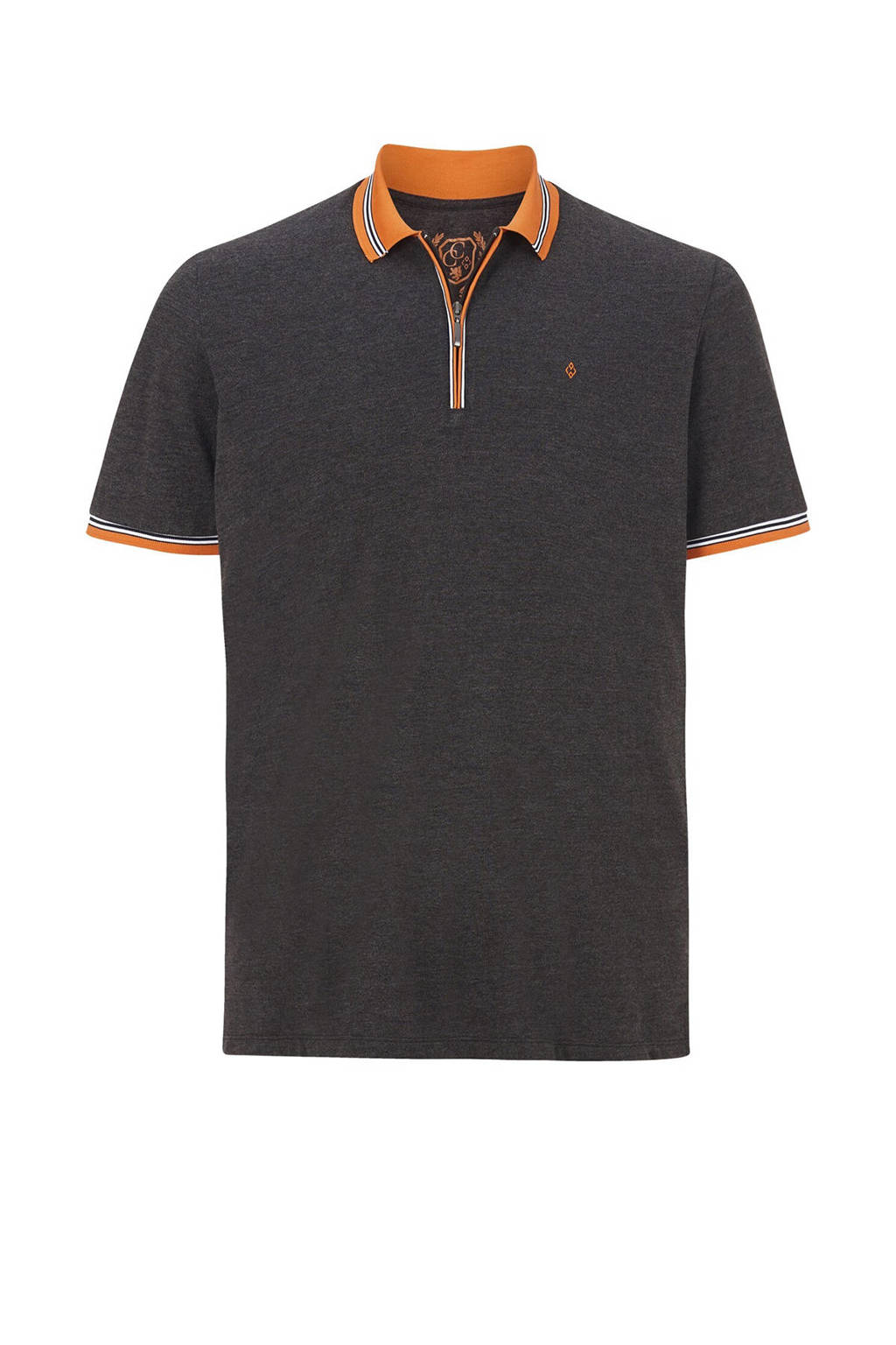 Charles Colby polo EARL PAT Plus Size met contrastbies antraciet