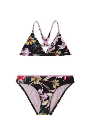 gebloemde triangel bikini Tropics zwart/roze