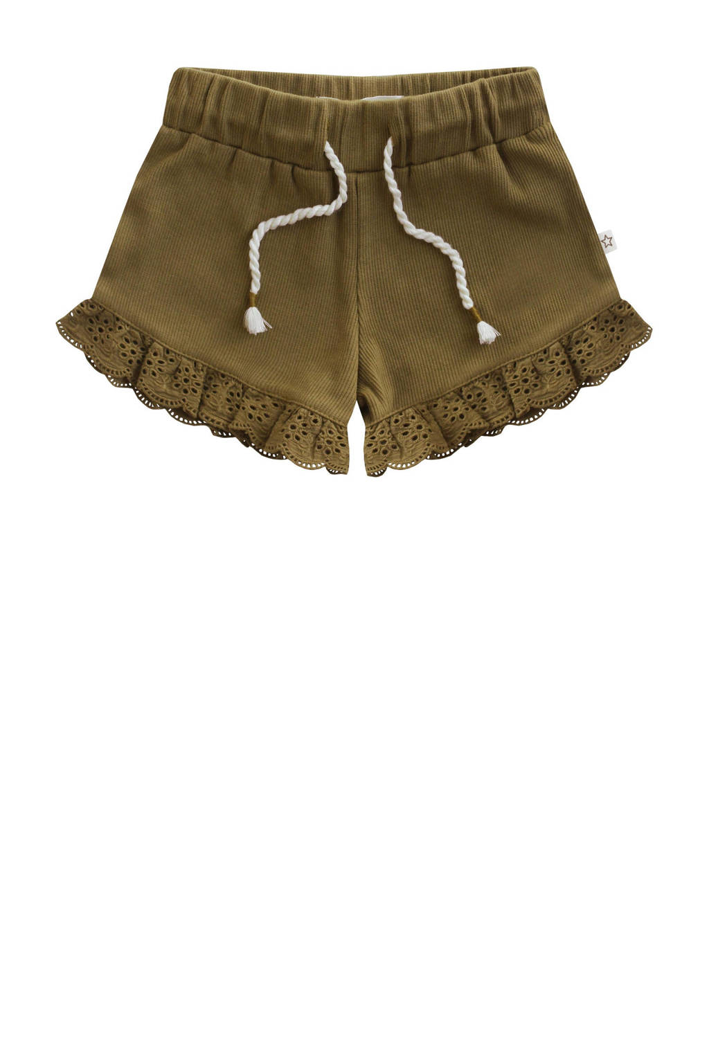 Your Wishes Amira korte broek met ruffles en broderie olijfgroen