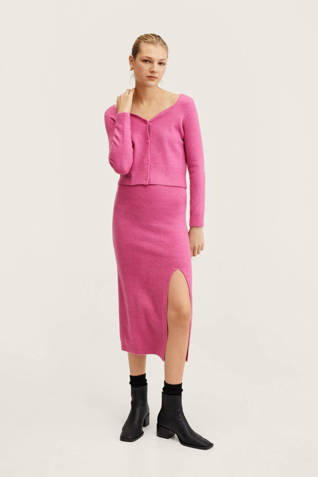 Roze dames Mango grofgebreide rok gemaakt van polyester en met elastische tailleband