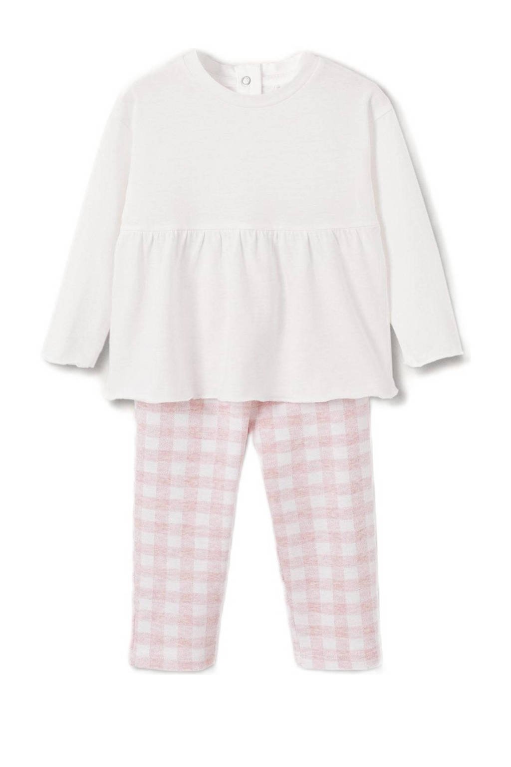 Mango Kids geruite pyjama roze/wit, Roze/wit