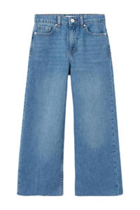 Blauwe meisjes Mango Kids cropped wide leg jeans van denim met regular waist en rits- en knoopsluiting