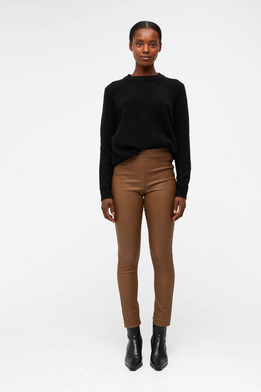 OBJECT coated skinny legging OBJBELLE donkerbruin