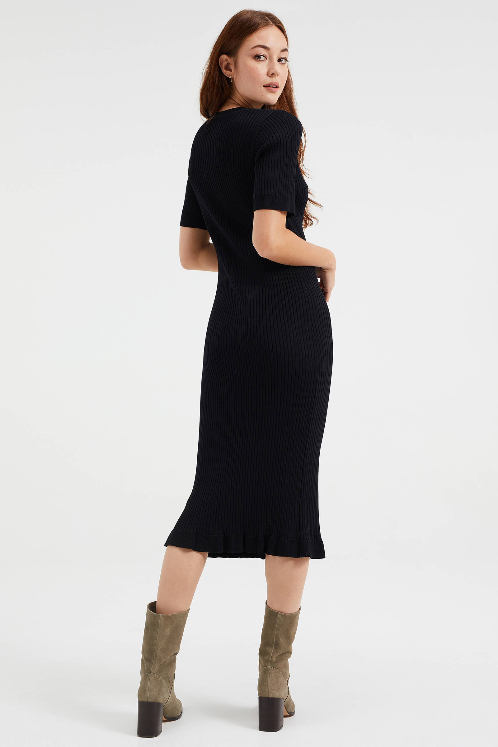 WE Fashion ribgebreide jurk zwart | wehkamp