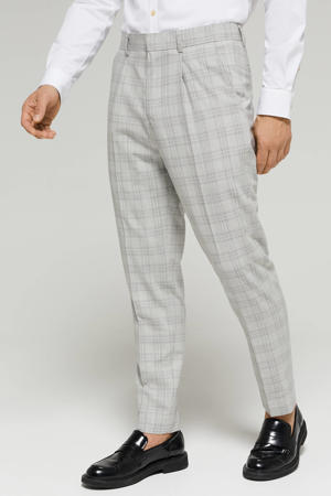 geruite regular fit pantalon met wol shell grey