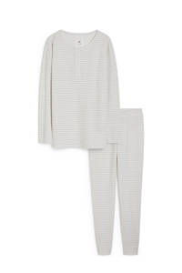 C&A gestreepte pyjama met wafelstructuur grijs/wit