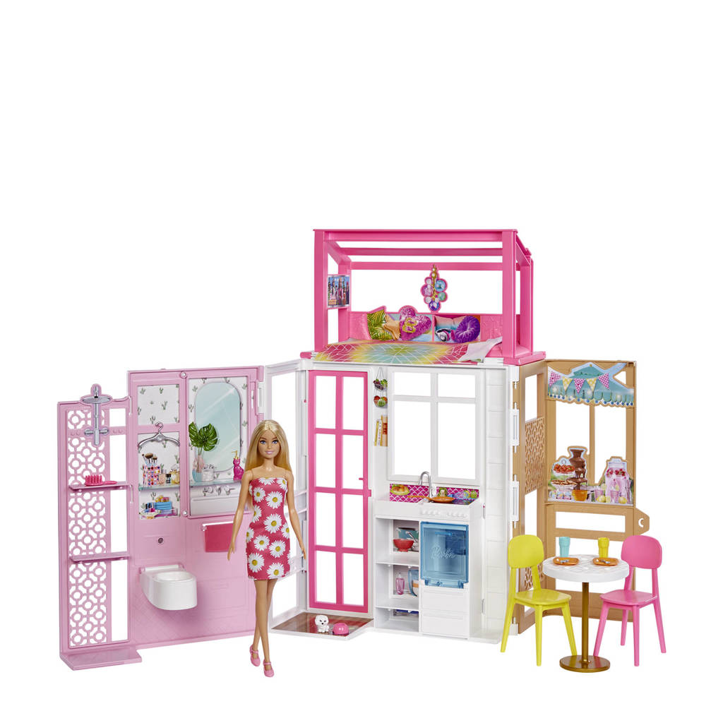 Barbie  Dollhouse Playset with Doll & House with 2 Levels & 4 Play Areas