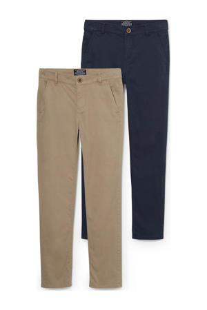 slim fit broek - set van 2 beige/donkerblauw