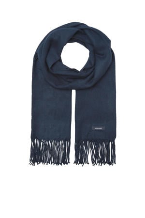 geweven sjaal JACSOLID met franjes donkerblauw