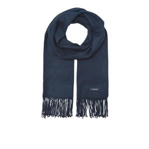 geweven sjaal JACSOLID met franjes donkerblauw