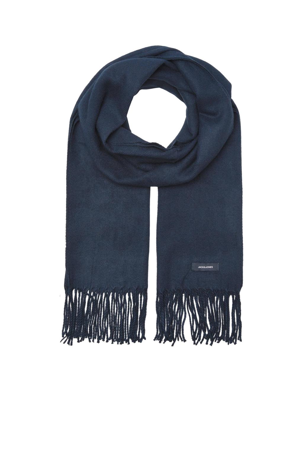 JACK & JONES geweven sjaal JACSOLID met franjes donkerblauw