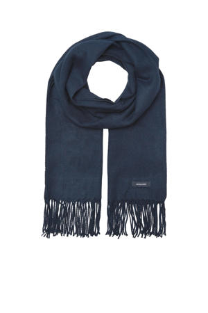 geweven sjaal JACSOLID met franjes donkerblauw