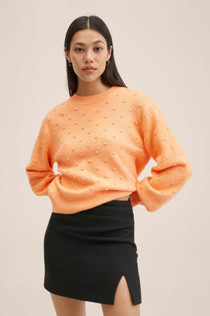 fijngebreide trui met borduursels oranje