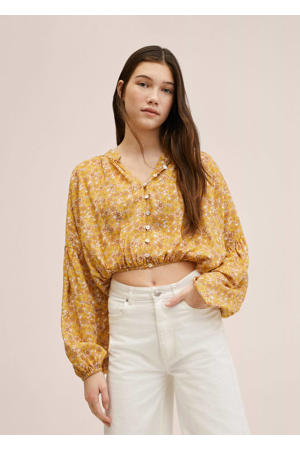 cropped blouse met all over print middengeel