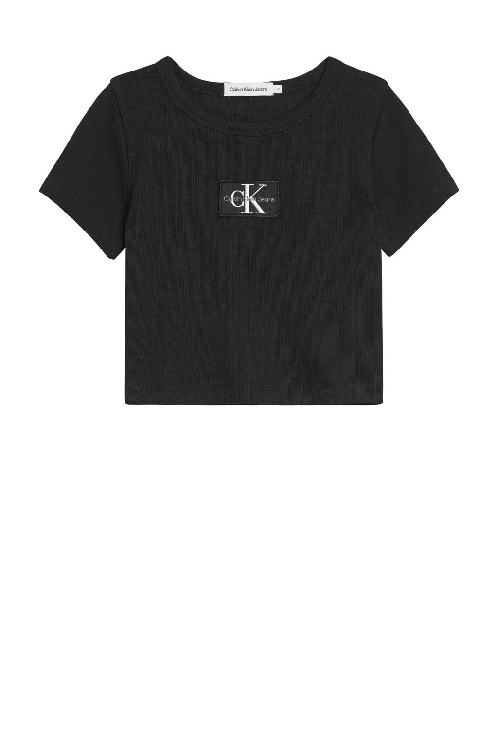CALVIN KLEIN JEANS ribgebreid T-shirt met logo zwart