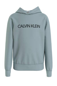 Lichtblauwe jongens en meisjes CALVIN KLEIN JEANS hoodie van sweat materiaal met logo dessin, lange mouwen en capuchon