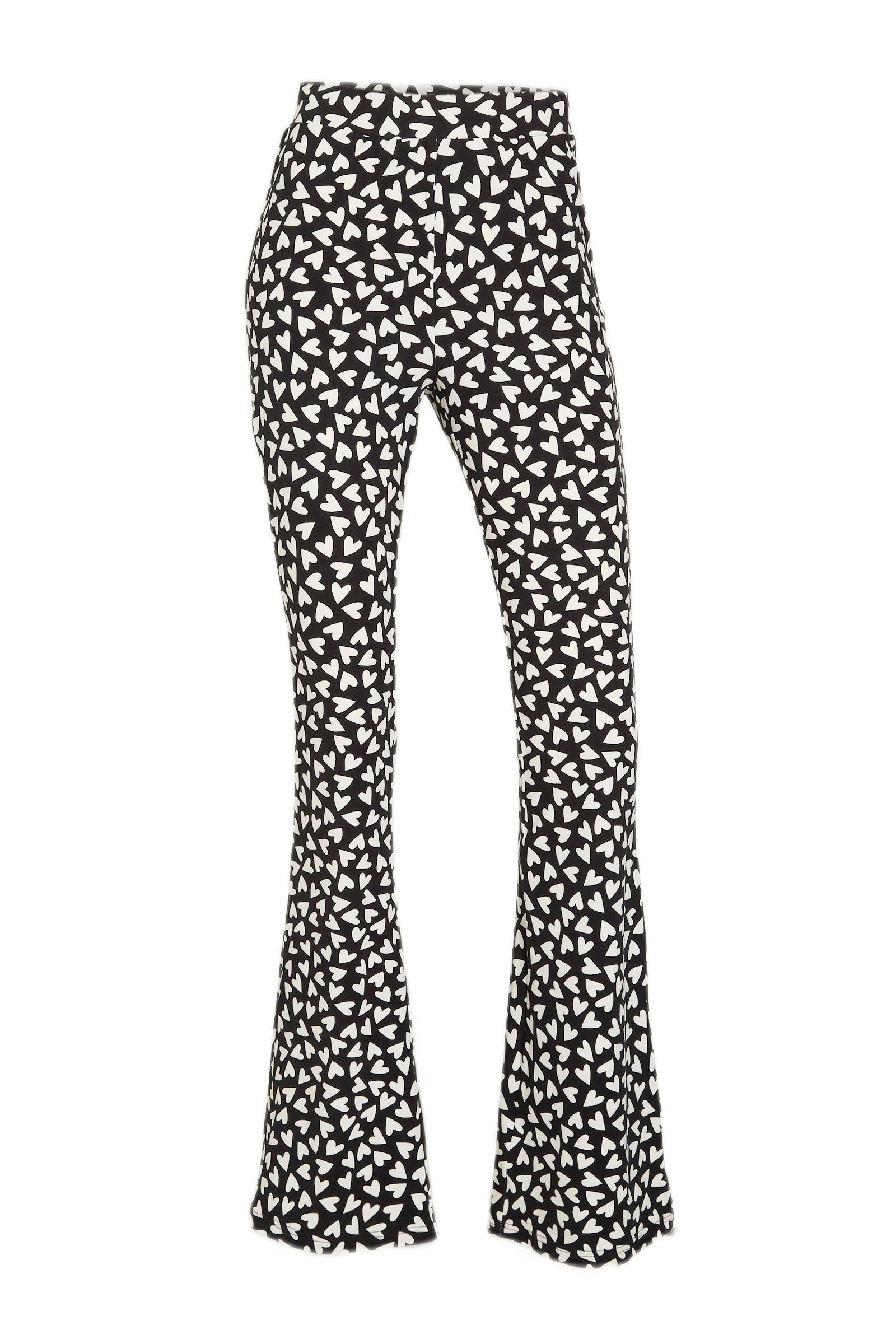 Colourful Rebel high waist flared broek met hartjes zwart/wit | wehkamp