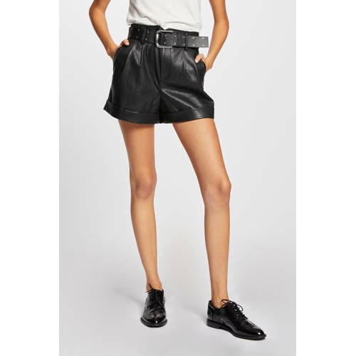 Morgan imitatieleren high waist loose fit korte broek zwart afbeelding