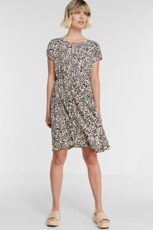 A-lijn jurk  Lanna met all over print wit/zwart/bruin