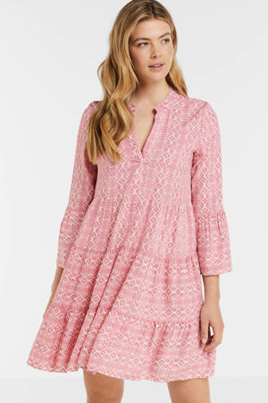 A-lijn jurk Melody met all over print en plooien roze