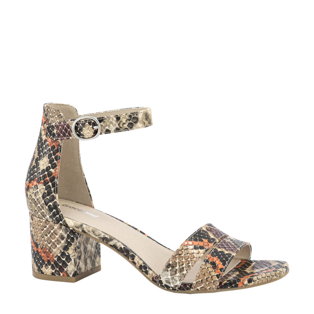 Graceland   sandalettes met slangenprint beige
