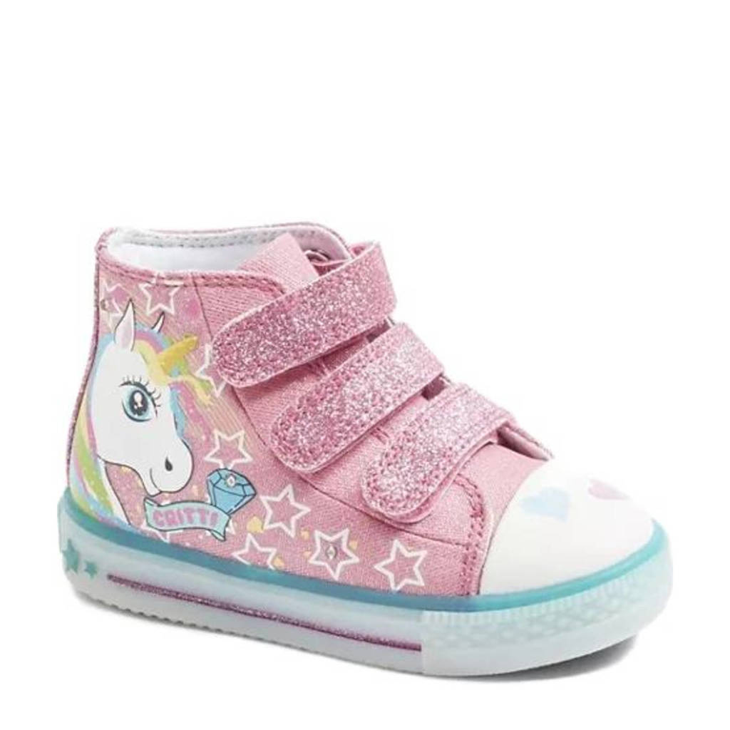 Roze meisjes Cupcake Couture hoge sneakers met lichtjes van textiel met klittenband