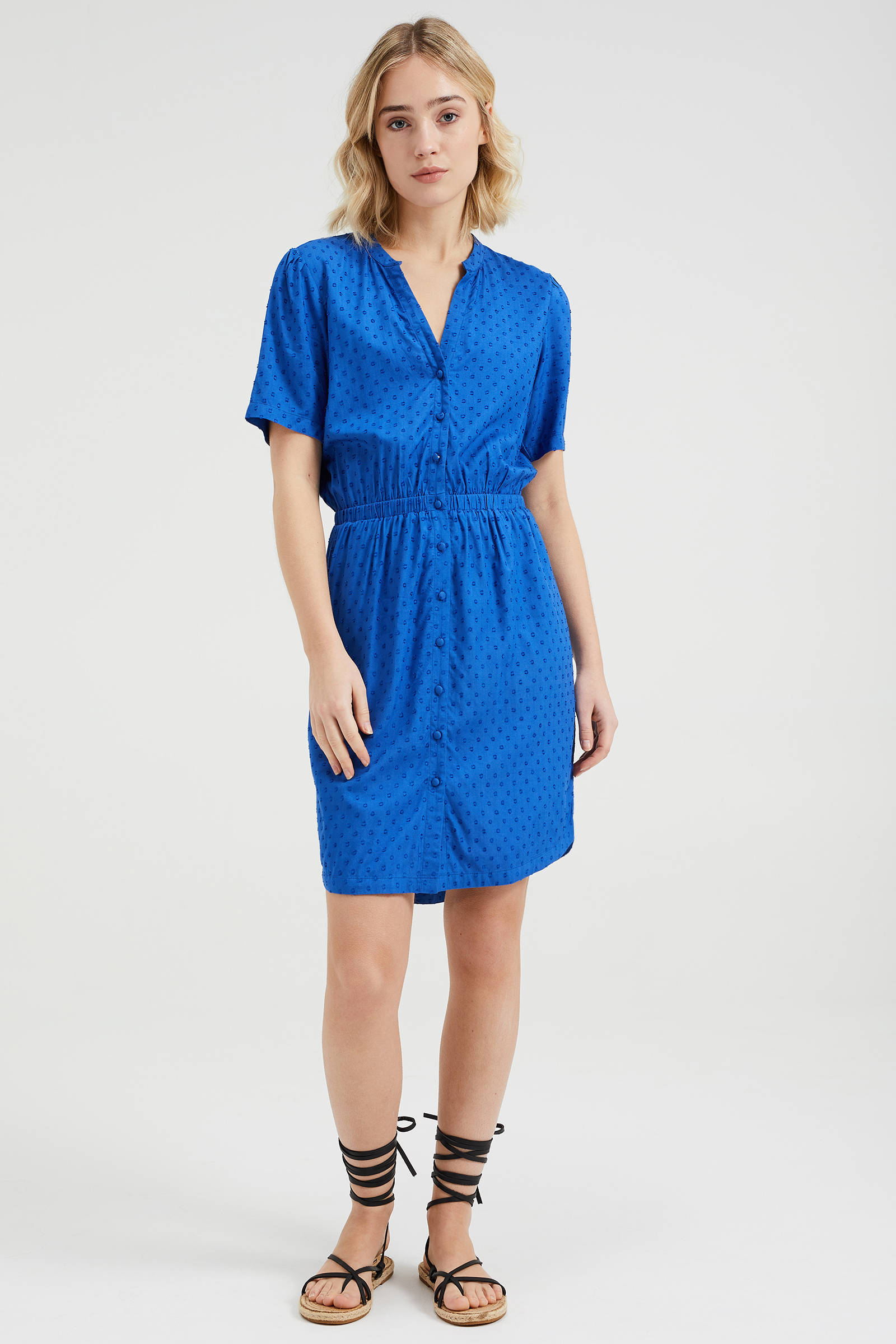 WE Fashion jurk met textuur blauw | wehkamp