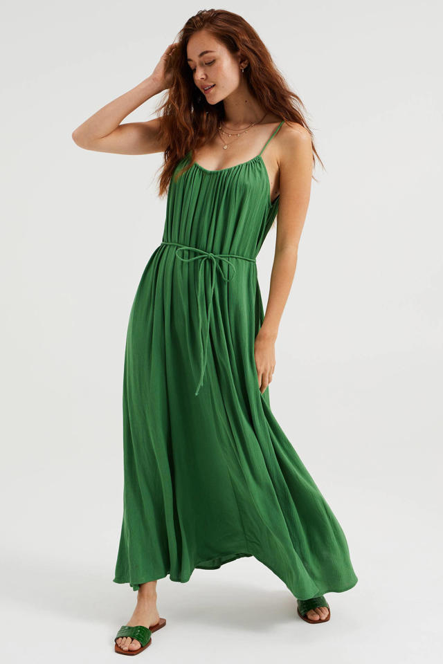 gallon Tienerjaren wenkbrauw WE Fashion maxi jurk met plooien groen | wehkamp