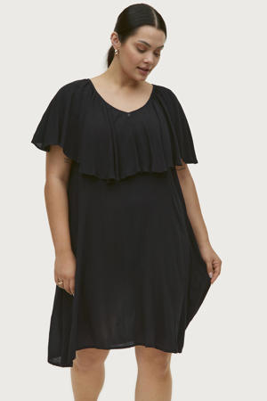 semi-transparante jurk CORNELIA met volant zwart