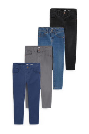slim fit jeans en broek - set van 4 blauw/grijs/zwart