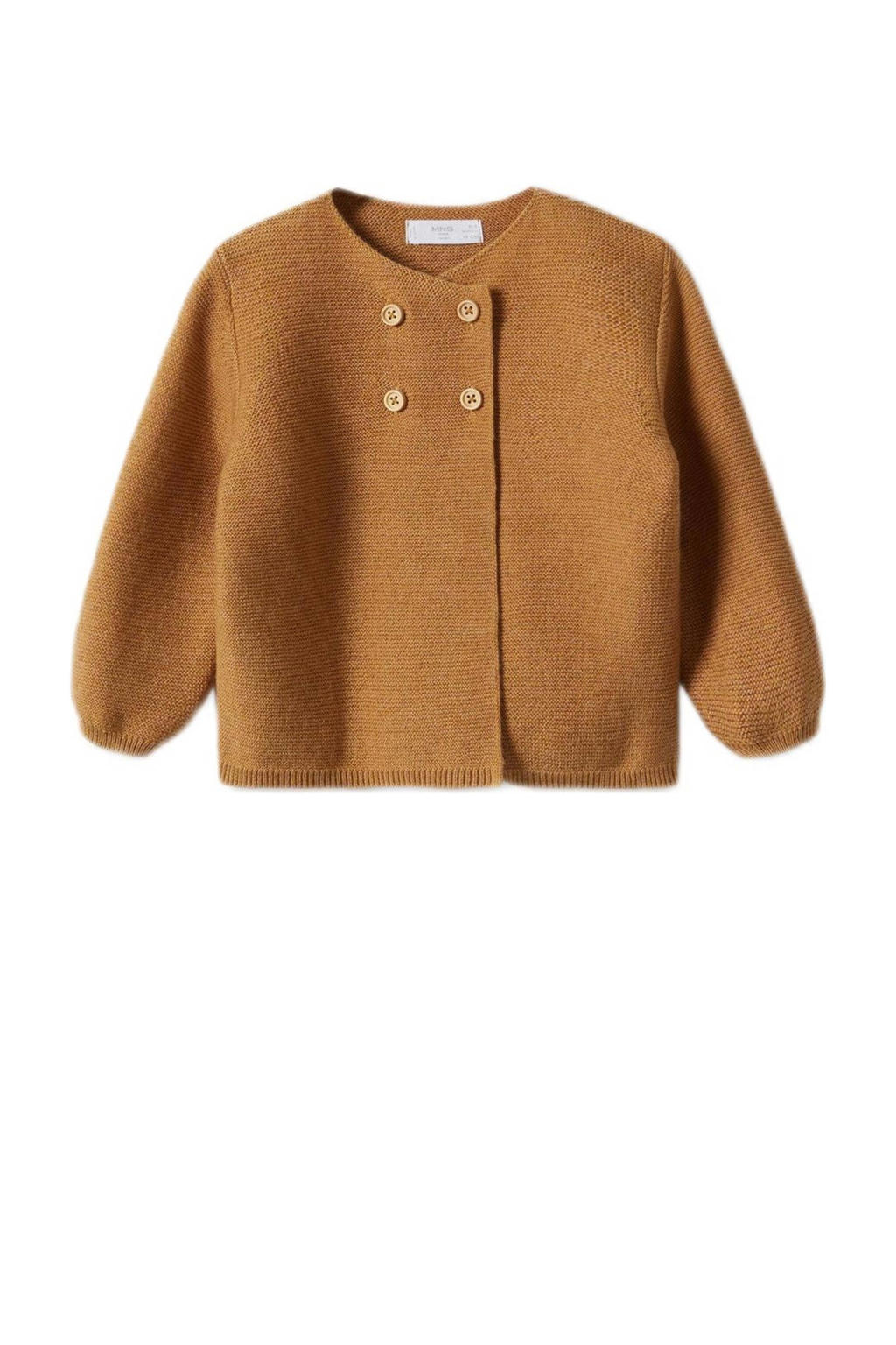 Mango Kids baby fijngebreid vest middengeel wehkamp