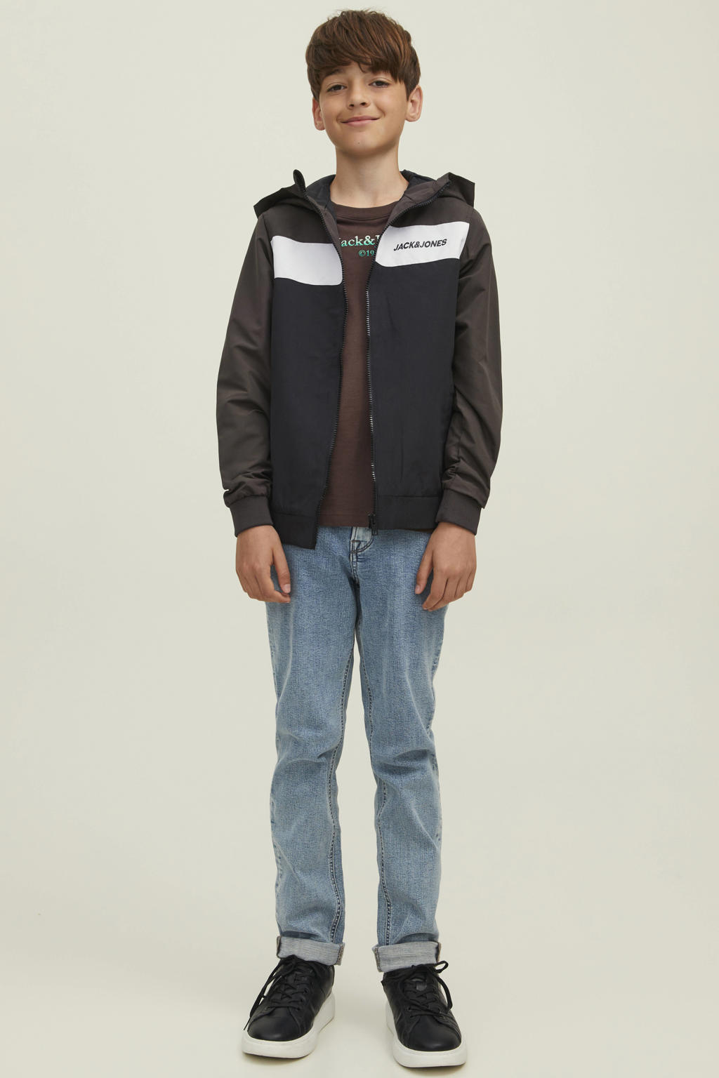 JACK & JONES JUNIOR zomerjas JJERUSH bruin/wit/donkerblauw