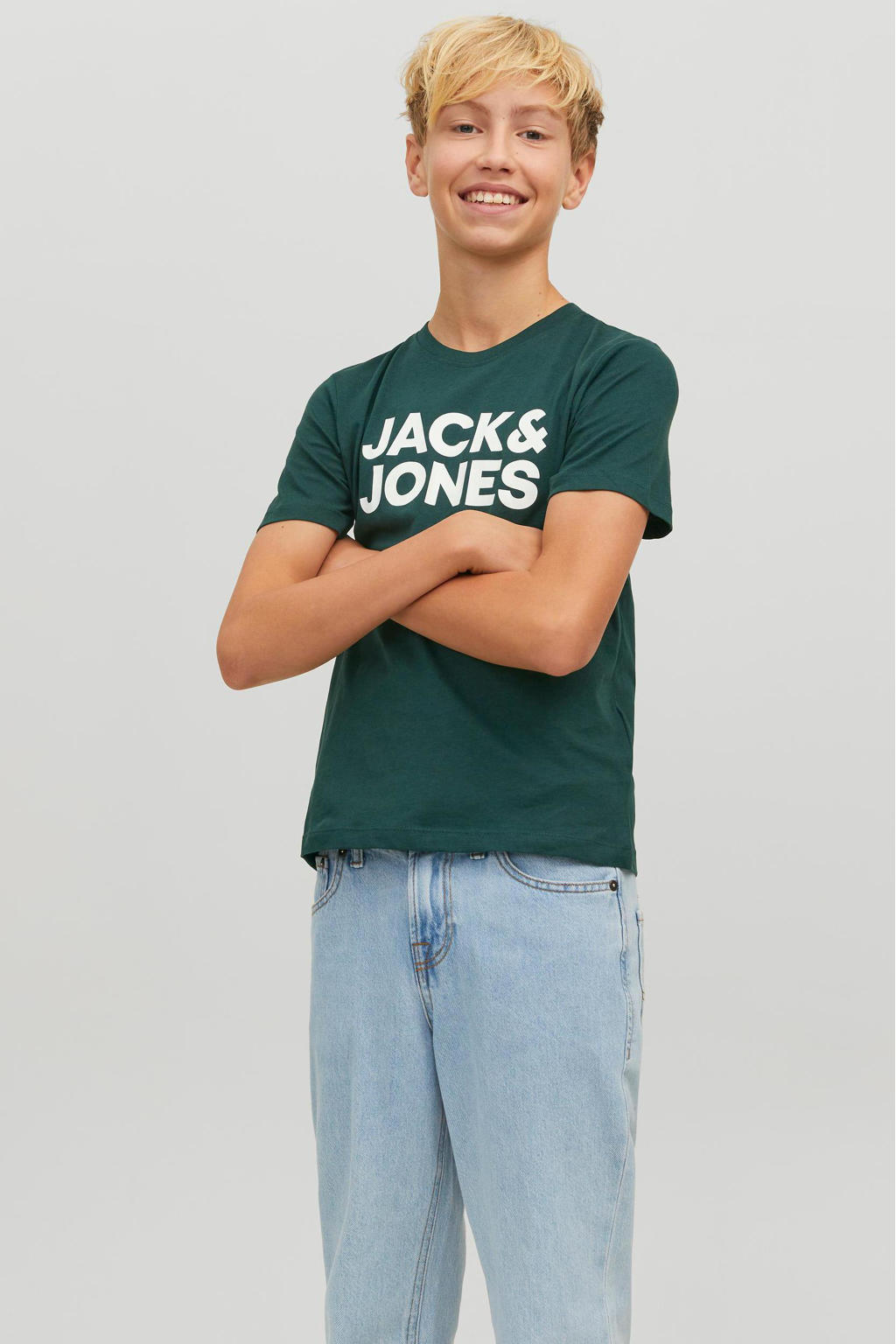 JACK & JONES JUNIOR T-shirt JJECORP met logo donkergroen