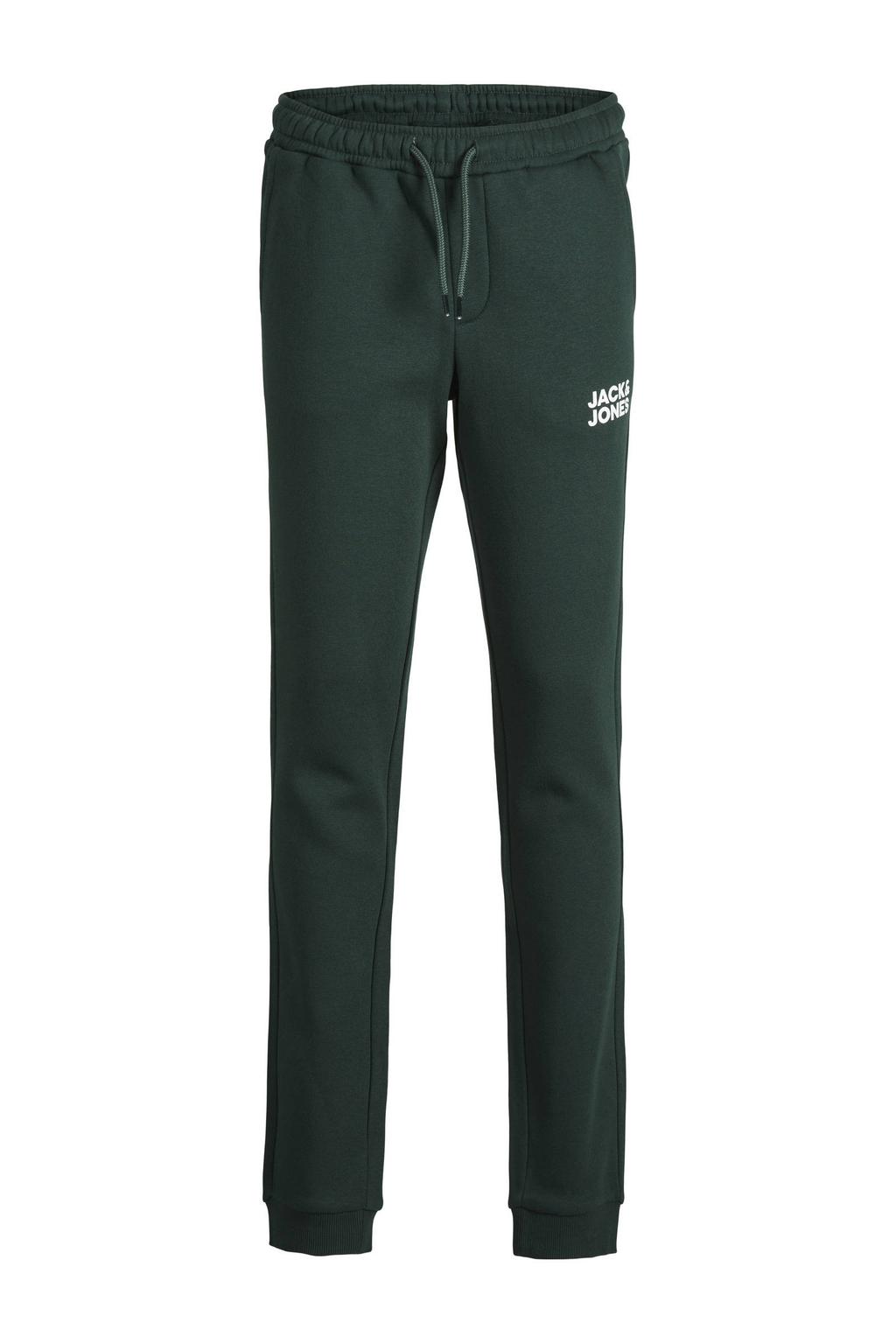 Donkergroene jongens JACK & JONES JUNIOR joggingbroek Gordon van sweat materiaal met elastische tailleband met koord en effen
