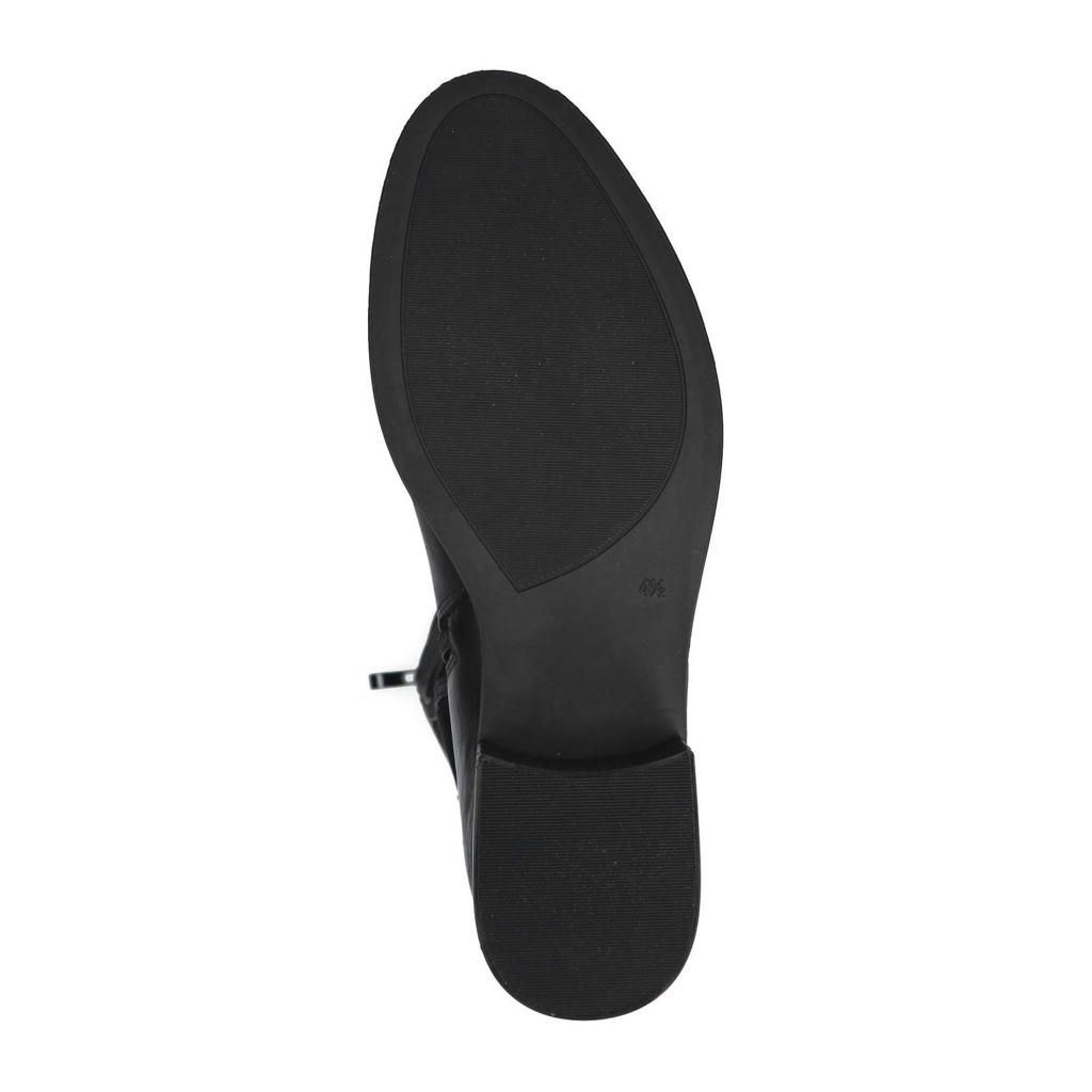 Leren dameslaarzen met hak, brede schacht met veters, ritssluiting, leren laarzen, knielang, lange schacht, waterdichte veterlaarzen, blokhak, effen, rijlaarzen, licht comfort, zwart (1), 41 EU