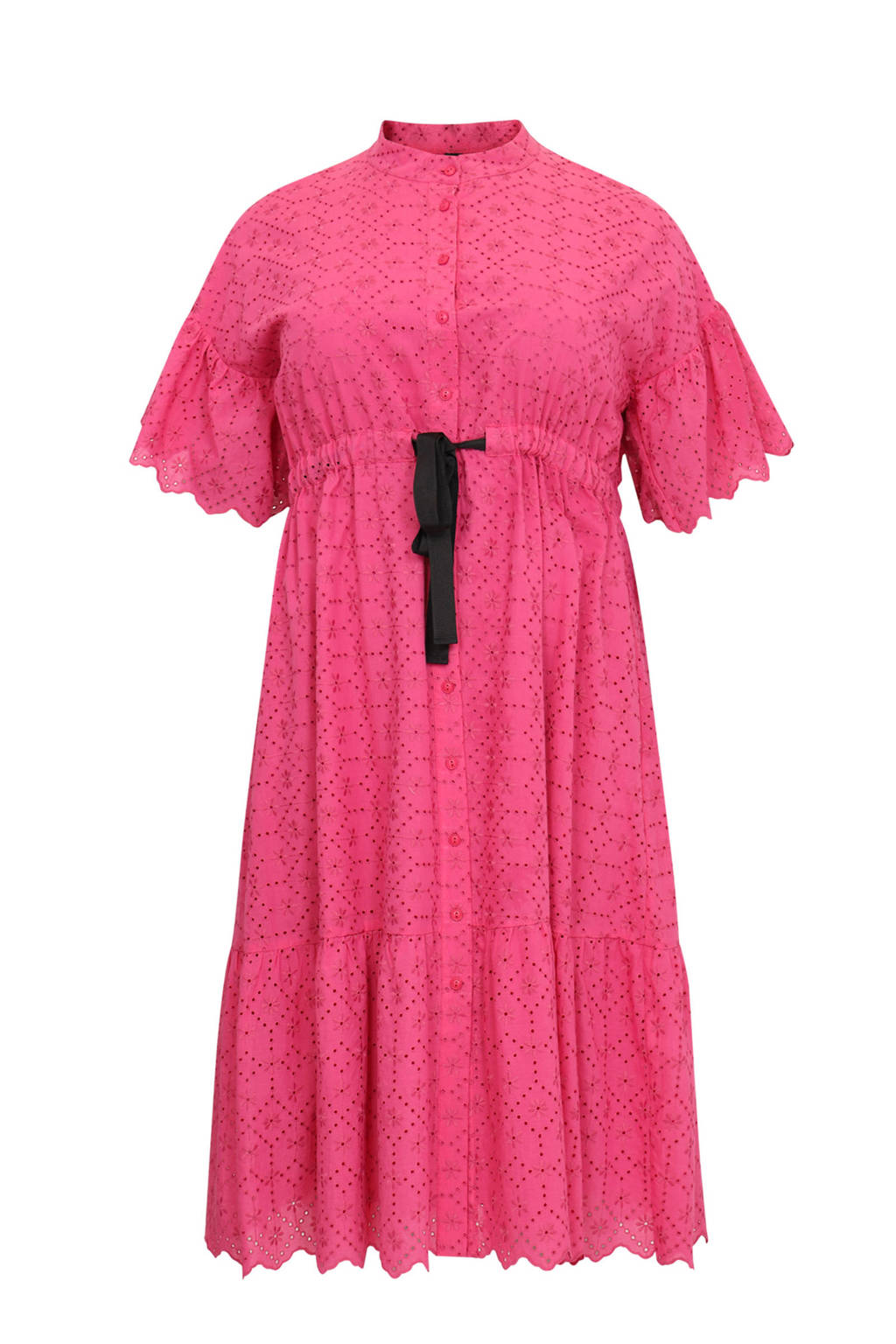 Yoek blousejurk met volant roze/zwart