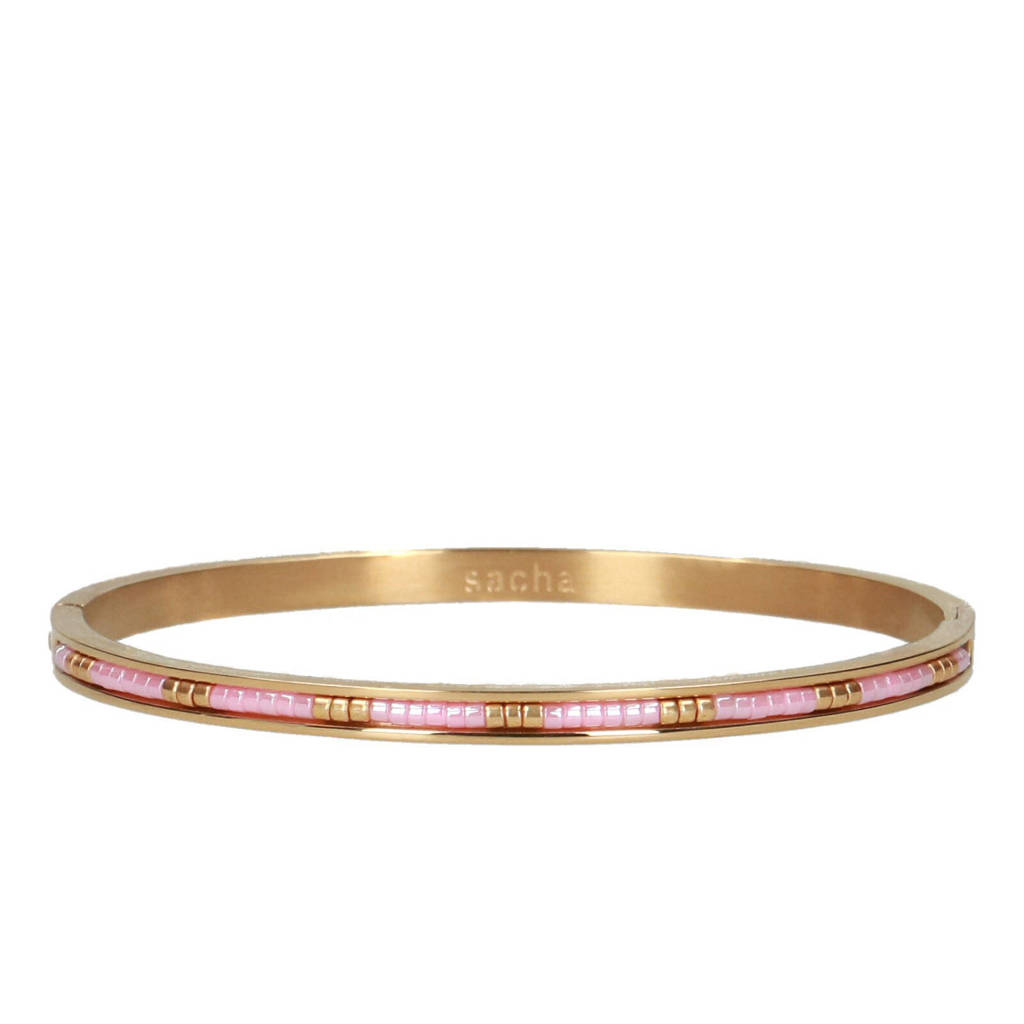 Sacha arband met kralen goudkleurig, Goudkleurig/roze