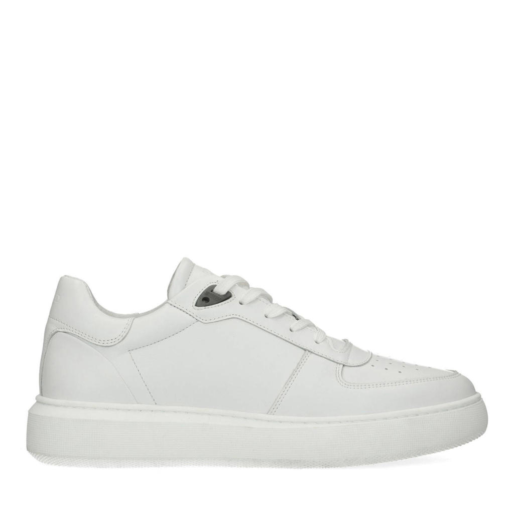 Witte heren Manfield leren sneakers met veters