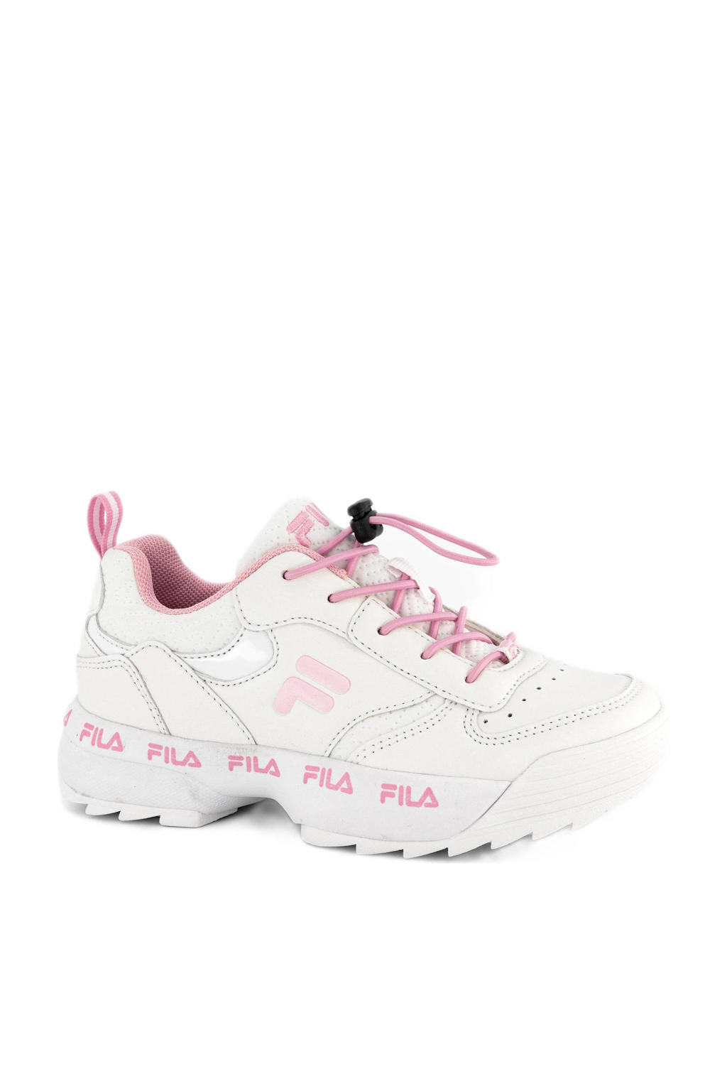 Wit en roze meisjes Fila chunky sneakers van imitatieleer/voering: mesh met elastische veters en logo