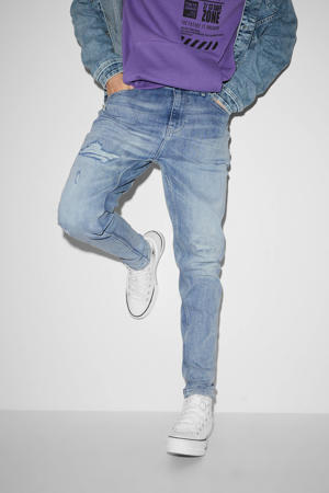 tapered fit jeans mid blue denim
