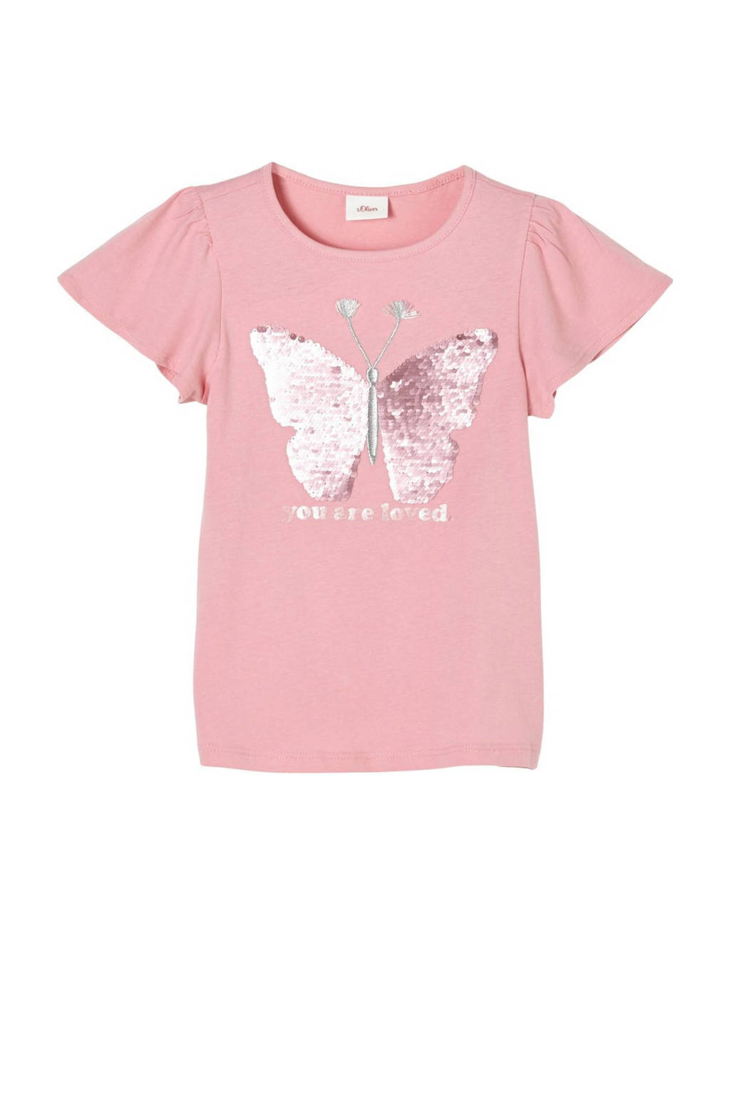 s.Oliver T-shirt met pailletten en ruches roze