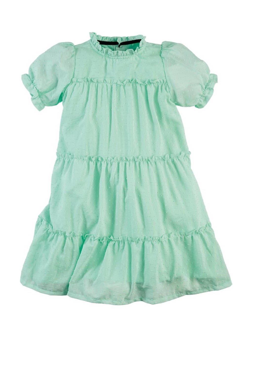 Groene meisjes Z8 jurk Faye van polyester met korte mouwen, ronde hals, knoopsluiting en volant