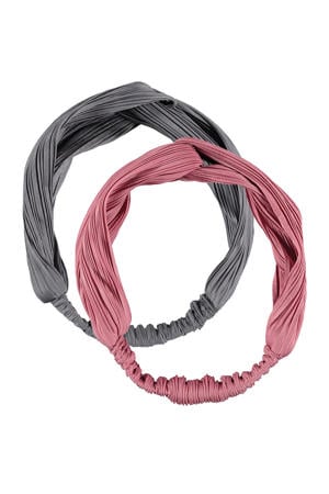 haarband - set van 2 grijs/roze