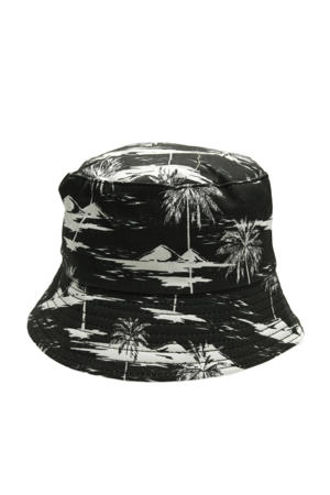 bucket hat met all-over print zwart