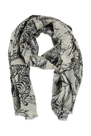 sjaal met all-over print ecru/zwart
