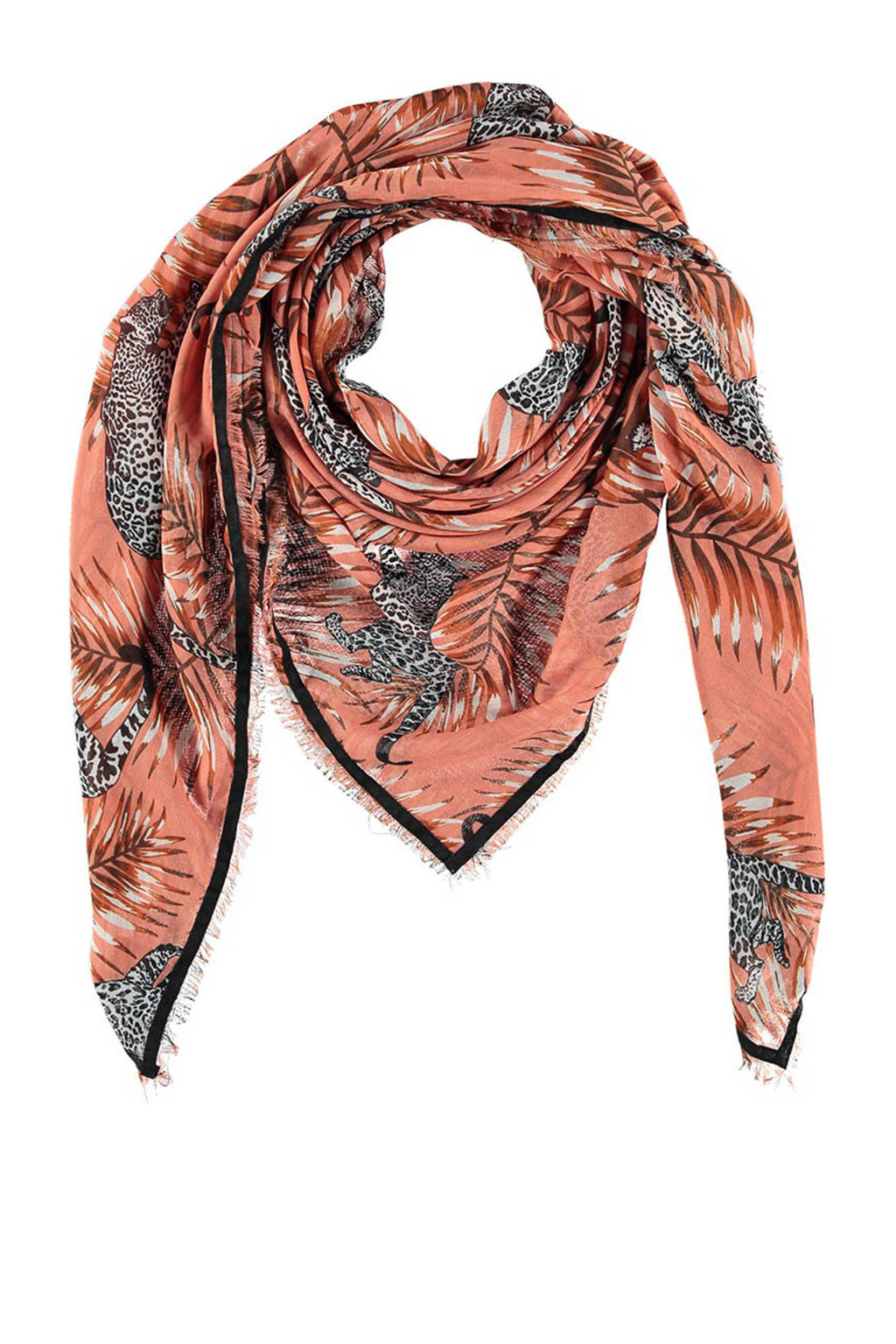 Sarlini sjaal met dierenprint brique, Brique/zwart/wit