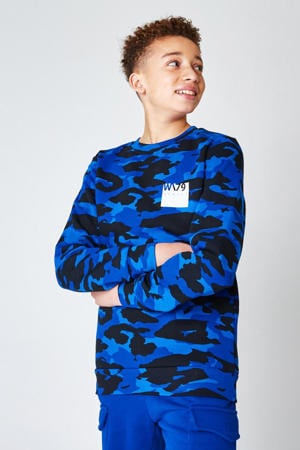 sweater Sutton CB met camouflageprint kobaltblauw/zwart/blauw