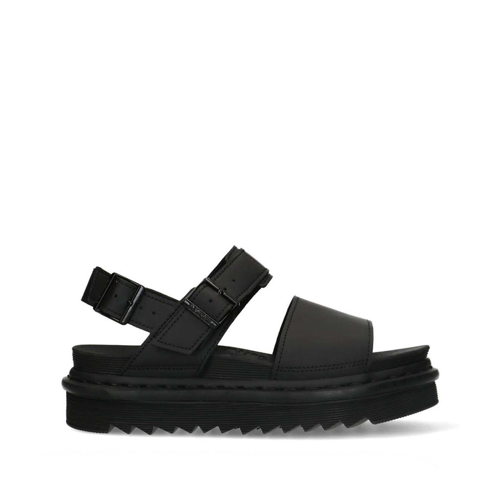Zwarte dames Dr. Martens Voss leren plateau sandalen met gesp